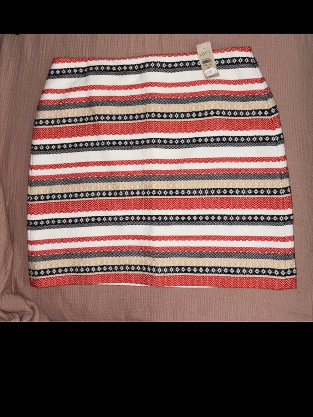 LOFT Red, Black, White & Tan Striped Knit Mini Skirt